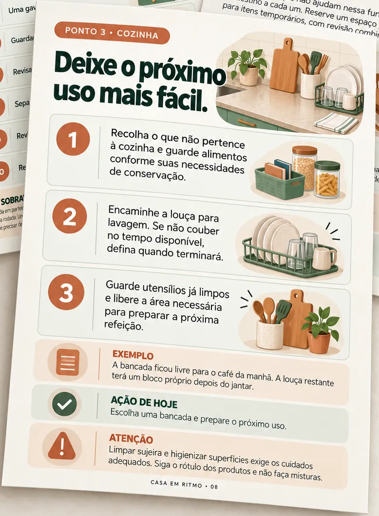 Página interna do ebook: Ponto 3, Cozinha — Deixe o próximo uso mais fácil